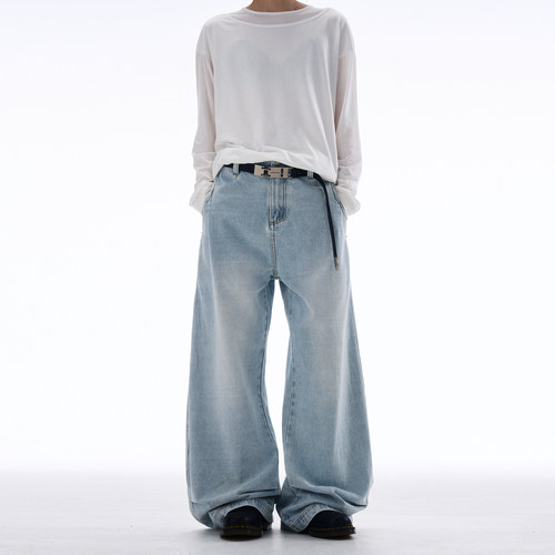 MADWITCH美式水洗垂感弯刀牛仔裤