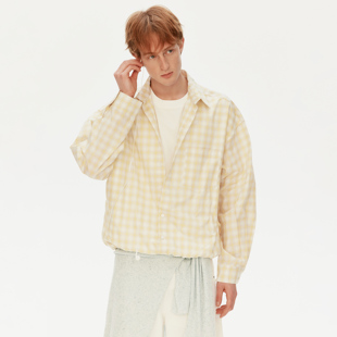 MADWITCH美式复古格纹假两件翻领衬衫男女宽松百搭设计感长袖衬衣