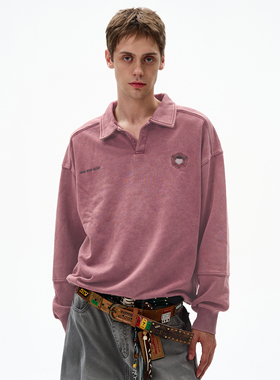 MADWITCH复古做旧水洗刺绣卫衣男女vintage宽松休闲polo衫上衣ins