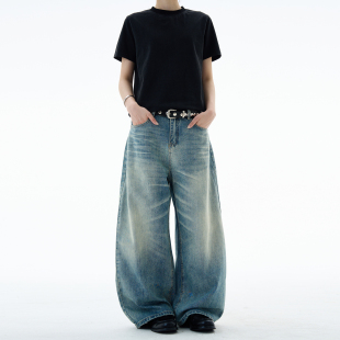 男女宽松休闲百搭阔腿裤 baggy水洗牛仔裤 子 复古经典 MADWITCH美式