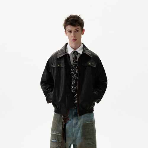 MADWITCH美式复古做旧痞帅皮衣