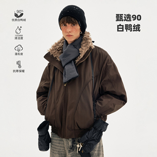 MADWITCH美式 保暖羽绒服 复古解构拼接设计感90白鸭绒外套男女冬季