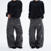 MADWITCH美式 男女宽松直筒高街痞帅休闲裤 水洗泼墨做旧补丁工装 裤