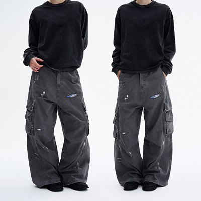 MADWITCH水洗泼墨做旧补丁工装裤