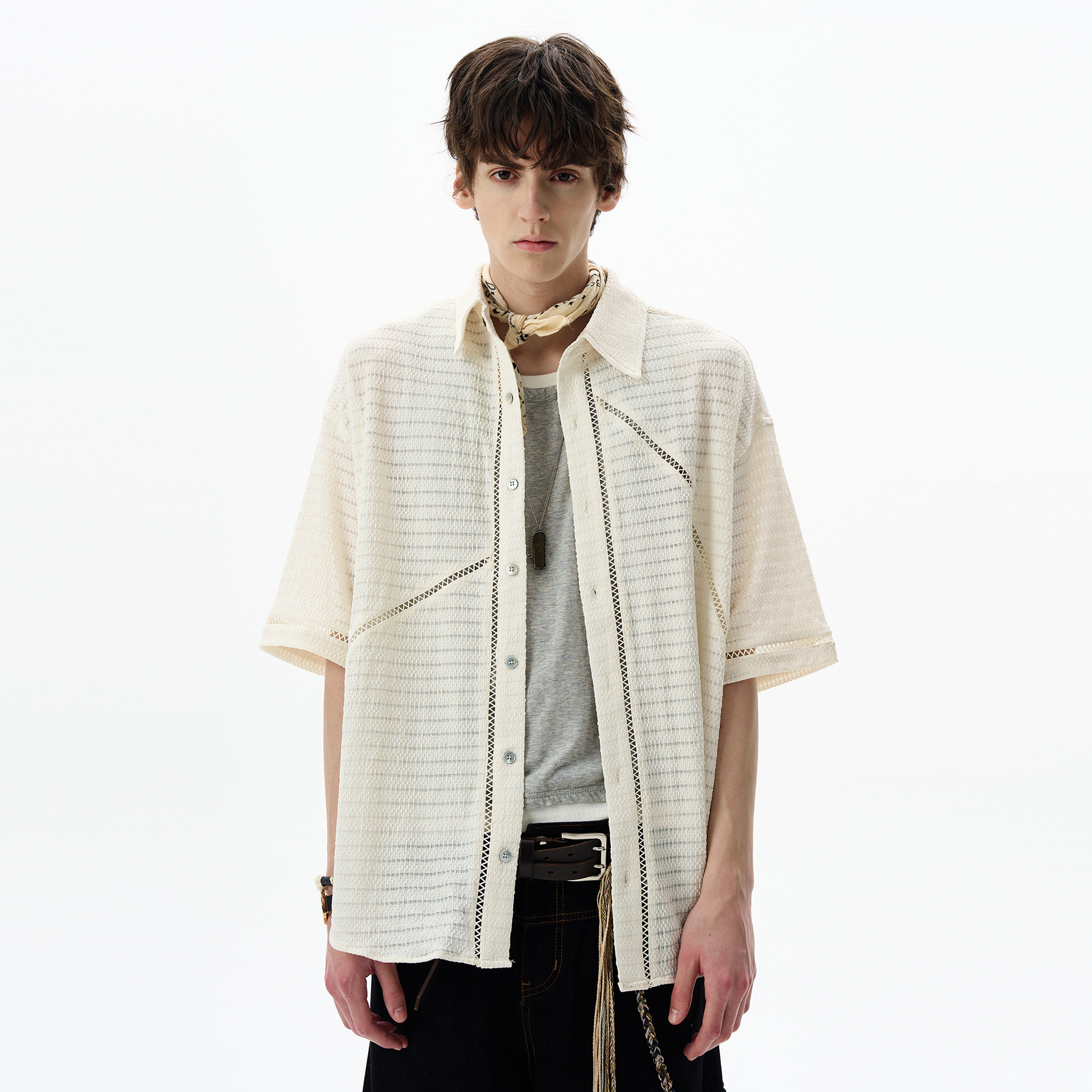 MADWITCH美式高级感镂空短袖衬衫