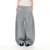 MADWITCH复古简约褶皱设计感弯刀休闲卫裤 子 男女宽松阔腿松紧腰裤