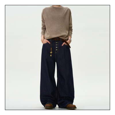 MADWITCH复古丹宁排扣直筒牛仔裤