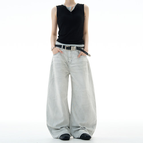 MADWITCH美式高街做旧弯刀牛仔裤