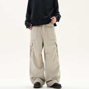 子 男宽松休闲vintage大口袋做旧裤 MADWITCH复古设计感褶皱工装 裤