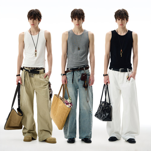 MADWITCH美式简约坑条无袖背心潮