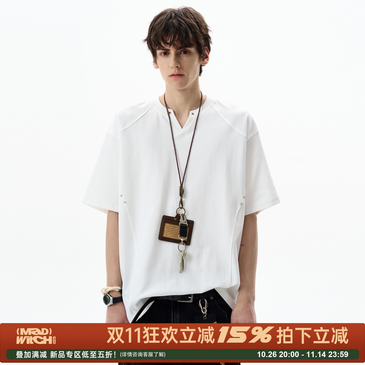 MADWITCH夏季休闲解构小v领短袖