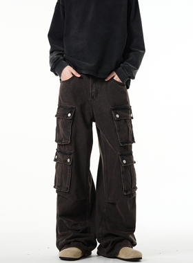 MADWITCH复古高级感重磅水洗多口袋工装牛仔裤vintage宽松裤子男