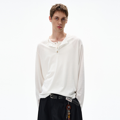 MADWITCH美式极简亨利领长袖T恤