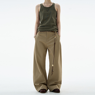 子潮 男女宽松百搭通勤阔腿裤 MADWITCH美式 立体剪裁打褶弯刀休闲裤