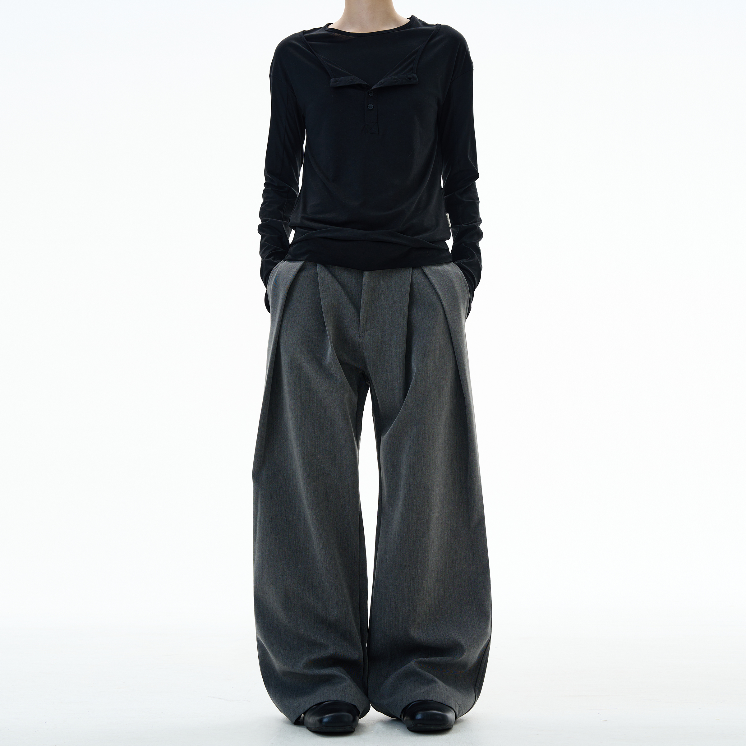 MADWITCH复古设计感双褶休闲西裤