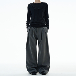 MADWITCH复古小众设计感双褶垂感休闲西裤 子潮 男女宽松阔腿直筒裤