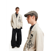 MADWITCH美式 外套男女宽松休闲通勤气质西服 轻奢素描设计翻领西装