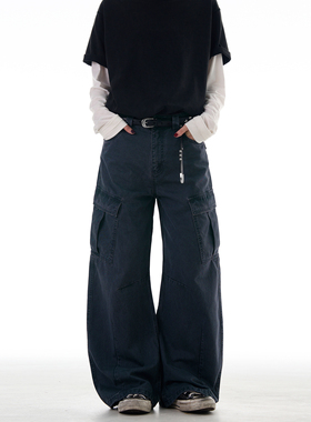 MADWITCH美式街头vibe弯刀休闲裤男女宽松阔腿痞帅设计工装牛仔裤