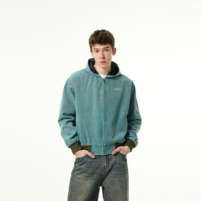 MADWITCH水洗做旧开衫连帽卫衣男女情侣美式复古短款拉链外套帽衫