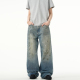 男女宽松直筒休闲水洗做旧裤 MADWITCH美式 复古扎染泼墨牛仔裤 子潮