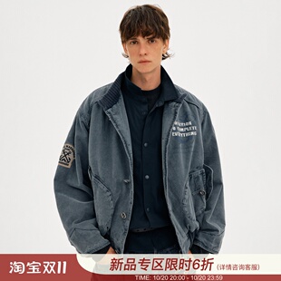 MADWITCH冬季美式水洗重磅立领工装棉服男女复古痞帅做旧短款外套