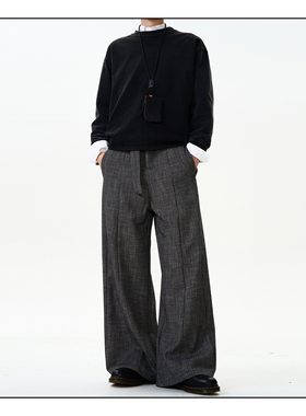 MADWITCH复古老钱风垂感休闲西裤男女宽松花灰纹理高级感直筒裤子