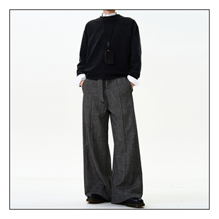 MADWITCH复古老钱风垂感休闲西裤 子 男女宽松花灰纹理高级感直筒裤