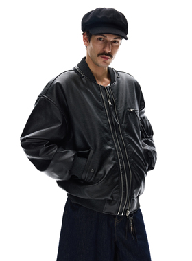 MADWITCH复古棒球领皮衣棉服外套男女痞帅小众设计感廓形棉衣秋冬