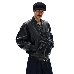 MADWITCH复古棒球领皮衣棉服外套男女痞帅小众设计感廓形棉衣秋冬