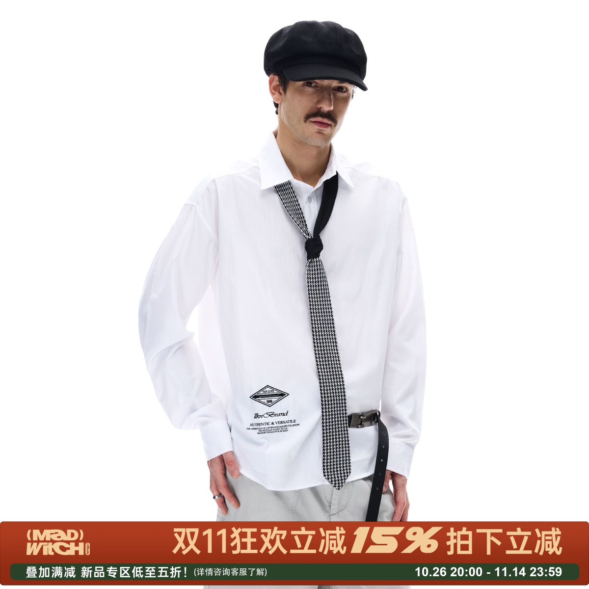 MADWITCH美式轻奢刺绣格子衬衫潮