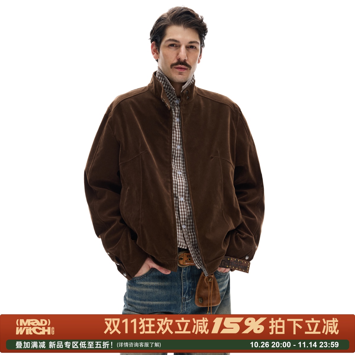 MADWITCH复古麂皮工装立领夹克