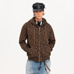 MADWITCH美式痞帅水洗豹纹连帽卫衣男女宽松休闲设计感开衫外套潮