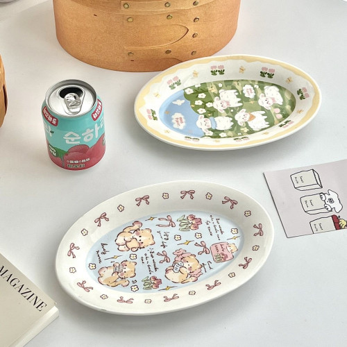 韩系餐具可爱童趣卡通陶瓷盘高颜值餐具甜品盘沙拉早餐盘陶瓷鱼盘