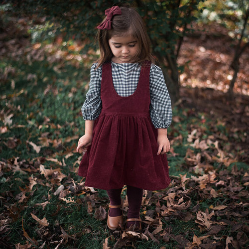 森系纯棉蓬蓬裙女童红色连衣裙