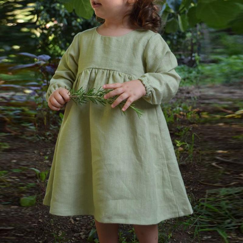 北欧风森系绿色苎麻连衣裙