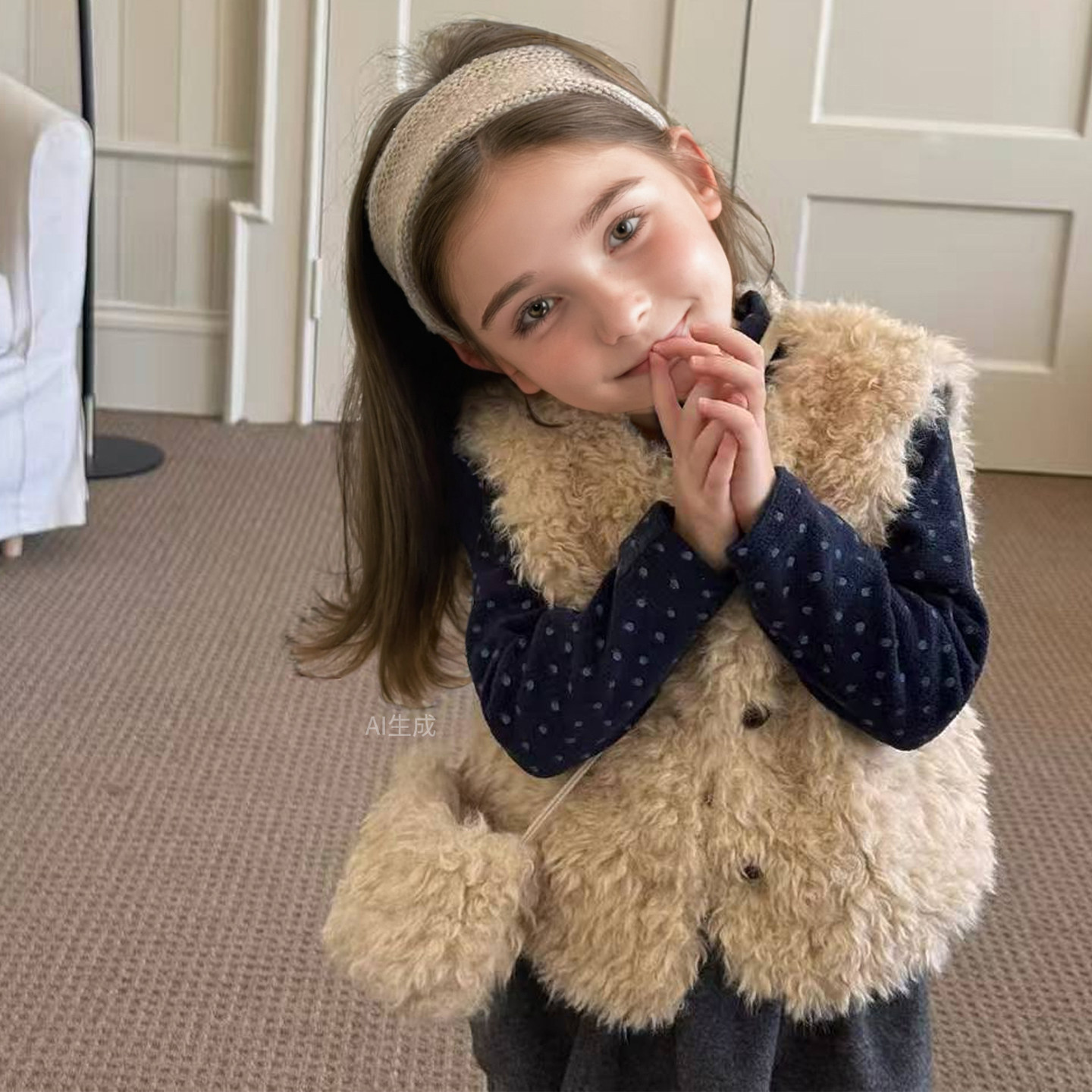 女童毛绒马甲外套洋气秋冬儿童羊羔毛毛上衣叠穿宝宝加厚坎肩背心