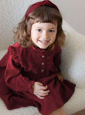 女童连衣裙加绒秋冬保暖儿童长袖裙子加厚宝宝节日新年红色公主裙