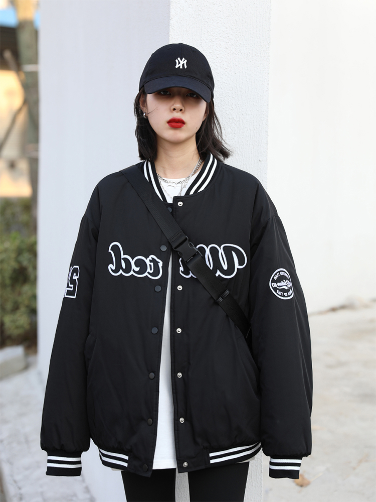 加棉vintage休闲外套女秋冬季2021年新款黑色夹克棒球服百搭ins潮