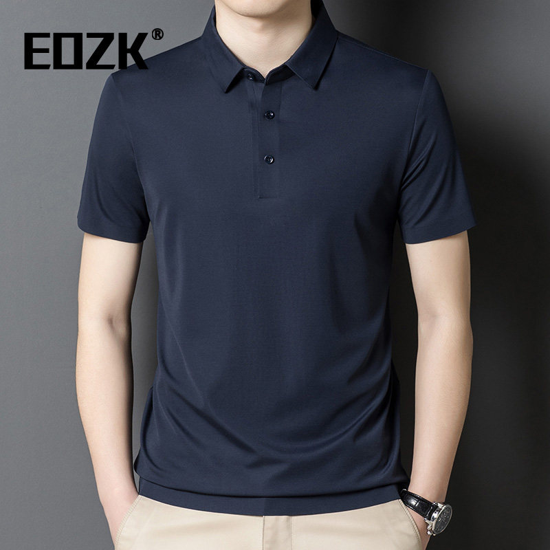 Eozk时尚冰丝短袖t恤男士瘦2025夏季新款商务休闲百搭男士Polo衫