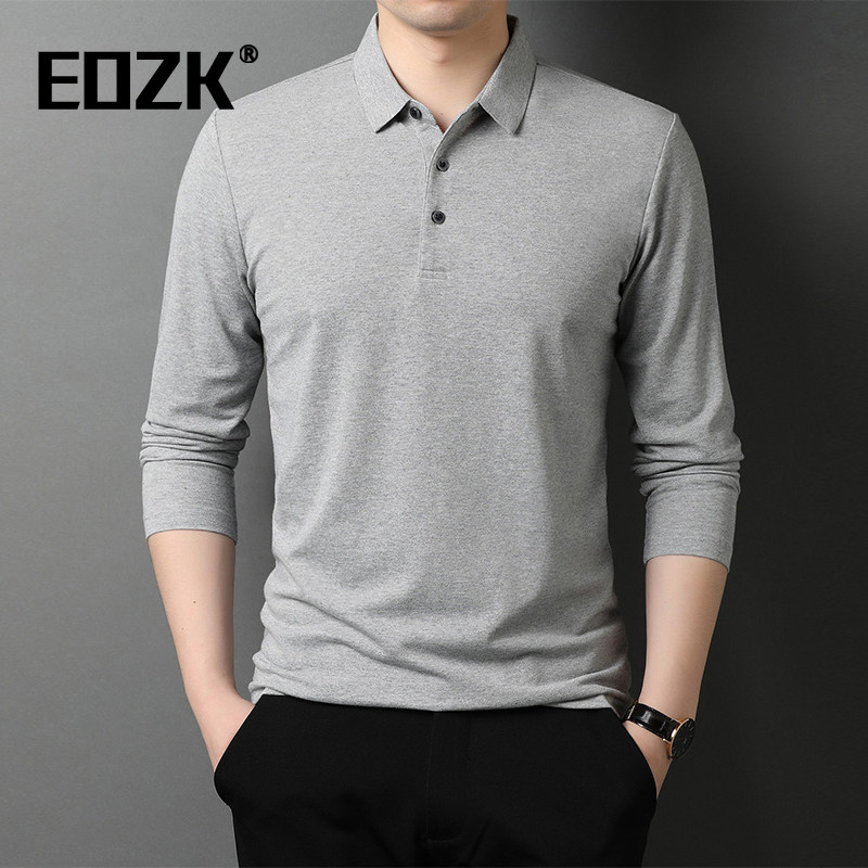 Eozk潮流时尚气质T恤男2025秋冬新款纯色翻领商务男士长袖polo衫,男装,T恤,淘宝优惠券,粉丝福利购,淘宝优惠卷