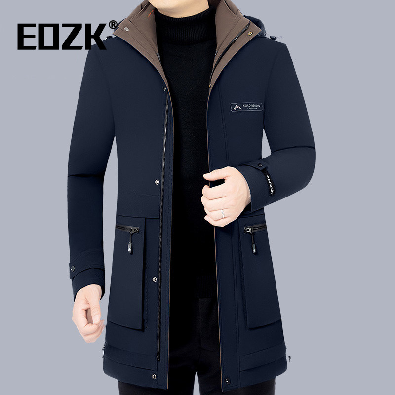 Eozk时尚防寒鹅绒羽绒衣男2024冬季新款可脱内胆中长版爸爸装外套