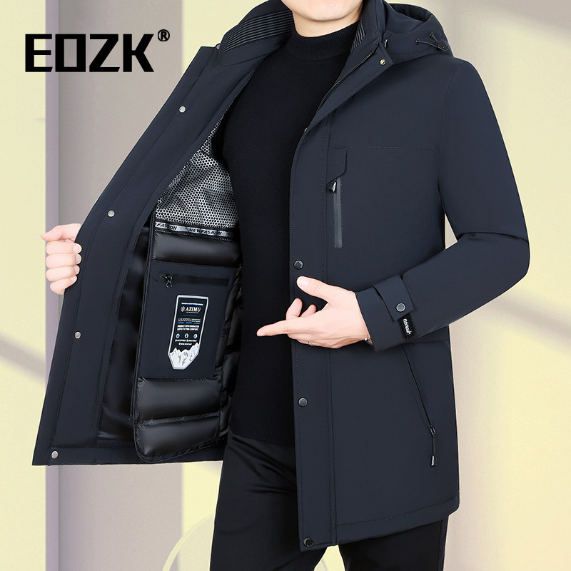 Eozk时尚男士鹅绒羽绒衣冬季2024新款可脱内胆保暖加厚中长版外套