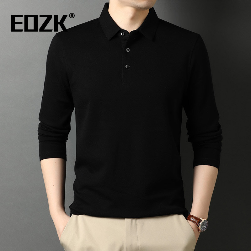 Eozk Trendyy商务翻领长袖t恤男士2025春季新时尚休闲中年男士Pol