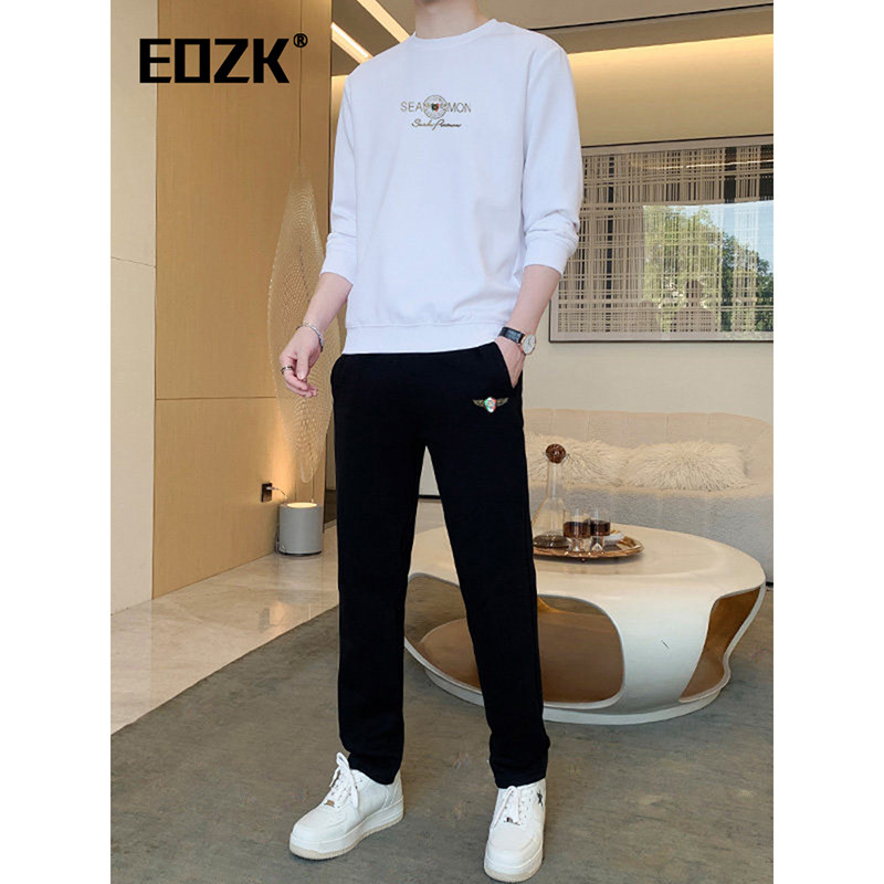 Eozk时尚休闲运动套装男2026春季新款圆领卫衣卫裤宽松透气两件套