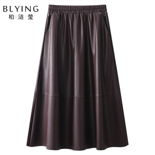 安可拉红皮裙半身裙女2025新款秋冬季高腰伞裙梨型身材遮胯a字裙