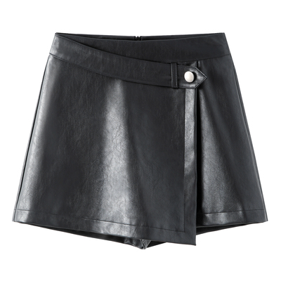 皮裙半身裙女2025新款秋冬高腰小个子不规则a字裙PU皮假两件裙裤