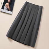 气质西装 高腰垂感A字裙中长款 裙子 春季 灰色百褶半身裙女2026新款