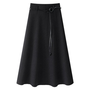 高端黑色a字半身裙梨型身材遮胯宽松垂坠感大摆伞裙2026新款长裙