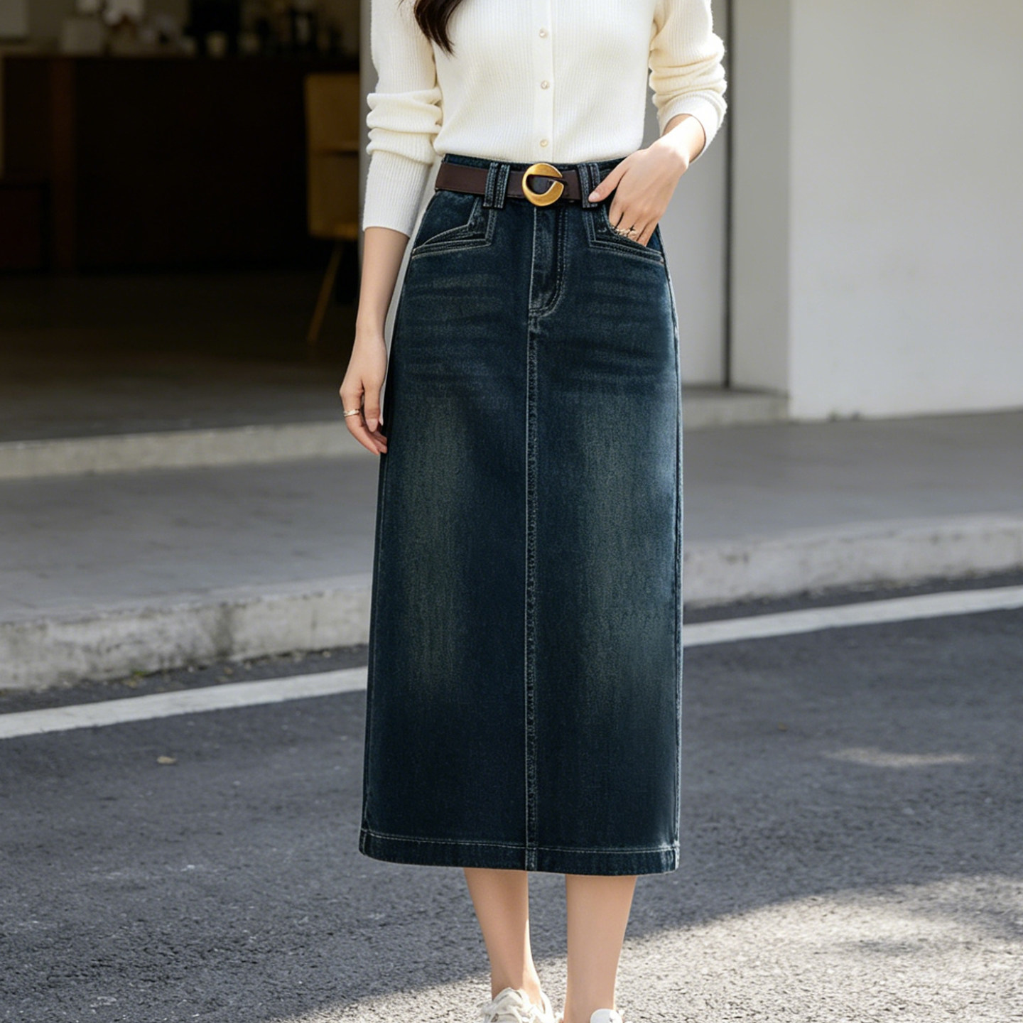 深蓝色牛仔半身裙女2026新款夏季中长款高腰包臀裙子显瘦A字半裙