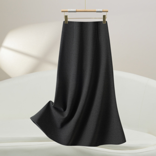 灰色毛呢鱼尾裙秋冬款半身裙2025新款高腰中长款垂坠感显瘦a字裙